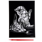 Гравюра «Котёнок и щенок» с металлическим эффектом серебра А5 - Фото 3