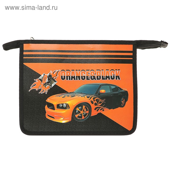 Папка для тетрадей А5 молния сверху, «Оранжево-чёрный авто», эффект 3D объёмный рисунок, 31Ш5 - Фото 1