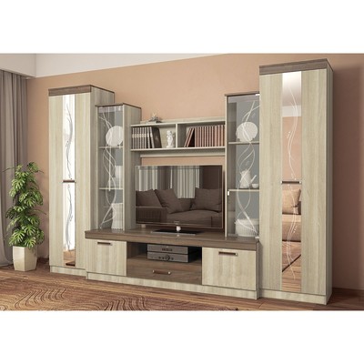 Гостиная «Атлантида 2», 2020×2900×540 мм, цвет ясень шимо тёмный/светлый