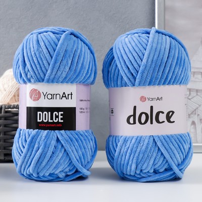 Плюшевая пряжа для вязания спицами, крючком YarnArt, Dolce, 100% микрополиэстер, 120 м/100 г, (777 яр. голубой)