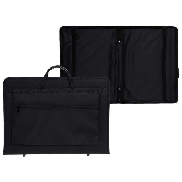 Папка для чертежей и рисунков для художников А3, 470 х 350 х 40 мм, с ручками, каркасная, текстильная, "Вдохновение" 1B31, карман, чёрная - Фото 1