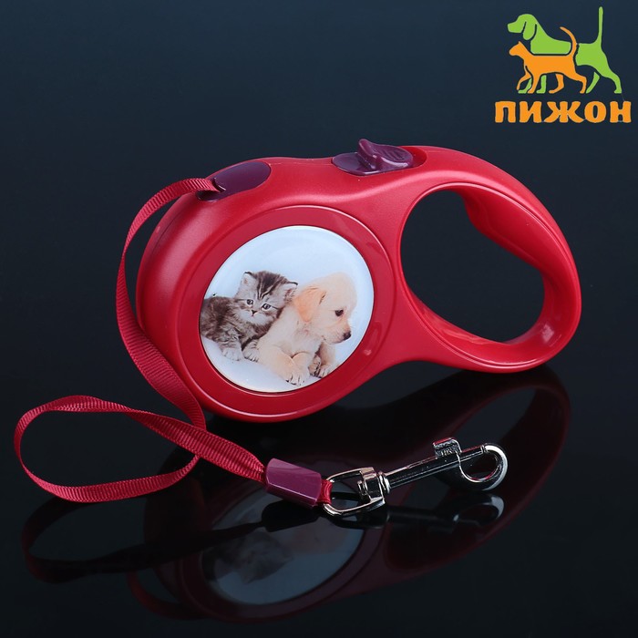 Рулетка с принтом "Милашка", 5 м, вес животного до 15 кг, красная - Фото 1