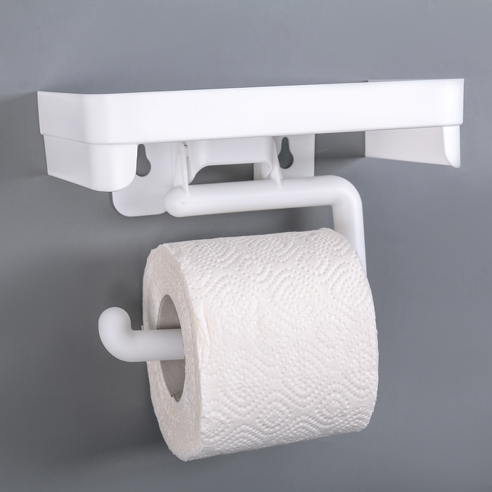 Держатель для туалетной бумаги с полочкой, цвет белый - фото 1899670028