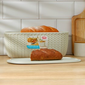 Хлебница «Вязание», с разделочной доской, 35,5×19×14 см, цвет белый ротанг