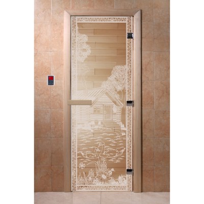 Дверь «Банька в лесу», размер коробки 190 × 70 см, левая, цвет прозрачный