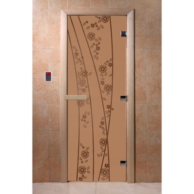 Дверь «Весна цветы», размер коробки 190 × 70 см, правая, цвет матовая бронза