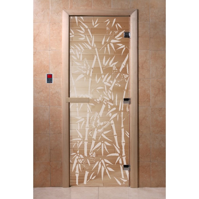 Дверь «Бамбук и бабочки», размер коробки 200 × 80 см, левая, цвет прозрачный