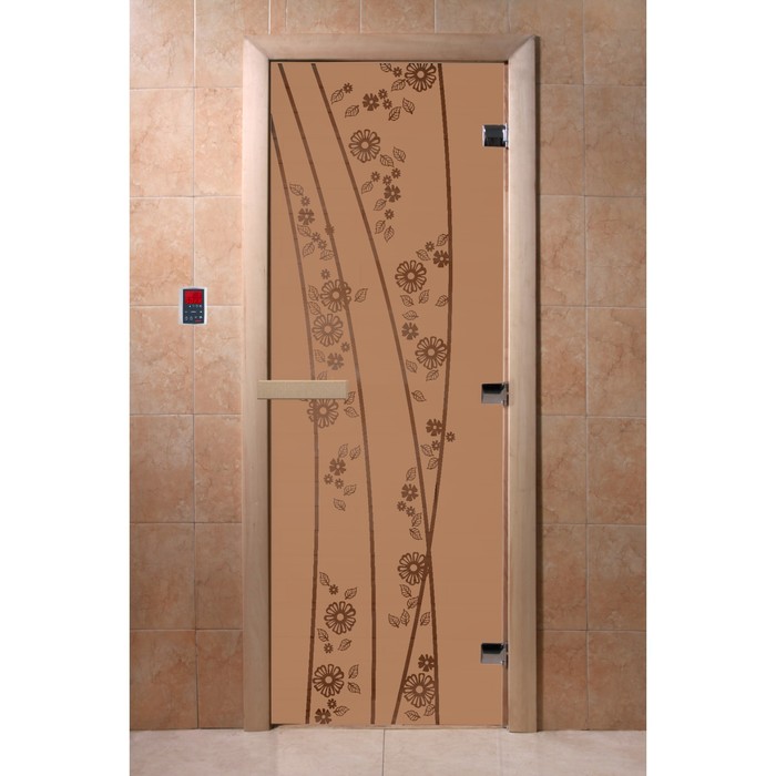 Дверь «Весна цветы», размер коробки 200 × 80 см, правая, цвет матовая бронза