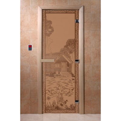 Дверь для бани стеклянная «Банька в лесу», 190 × 70 см, левая, цвет бронза матовая