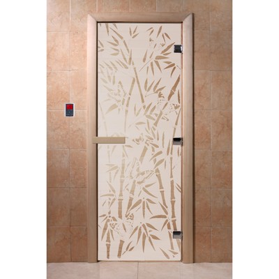Дверь стеклянная «Бамбук и бабочки», размер коробки 190 × 70 см, 8 мм, сатин