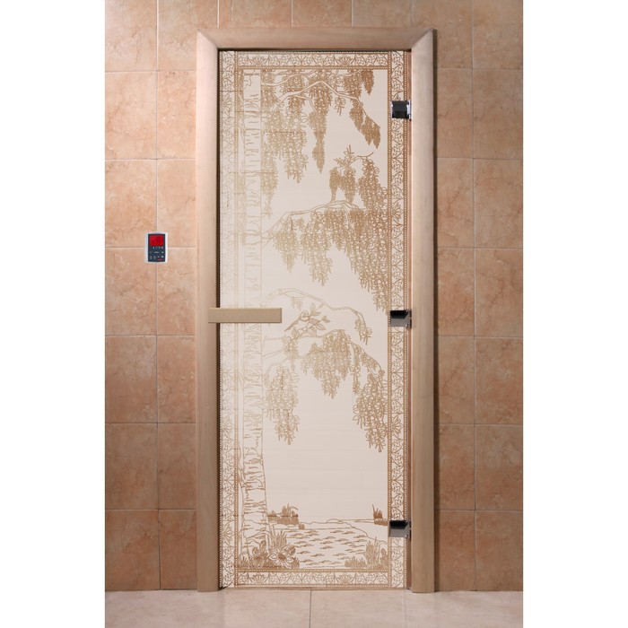 Дверь «Берёзка», размер коробки 190 × 70 см, правая, цвет сатин