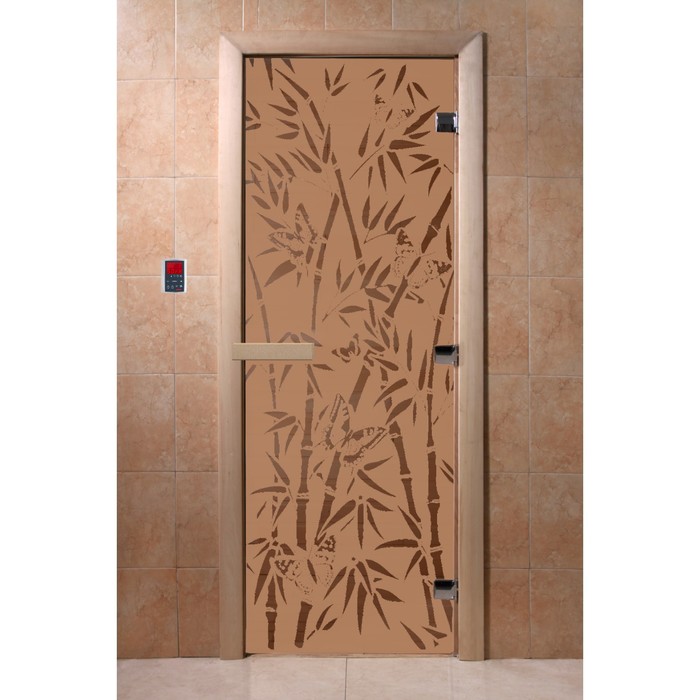 Дверь «Бамбук и бабочки», коробка 190 × 70 см, правая, цвет матовая бронза