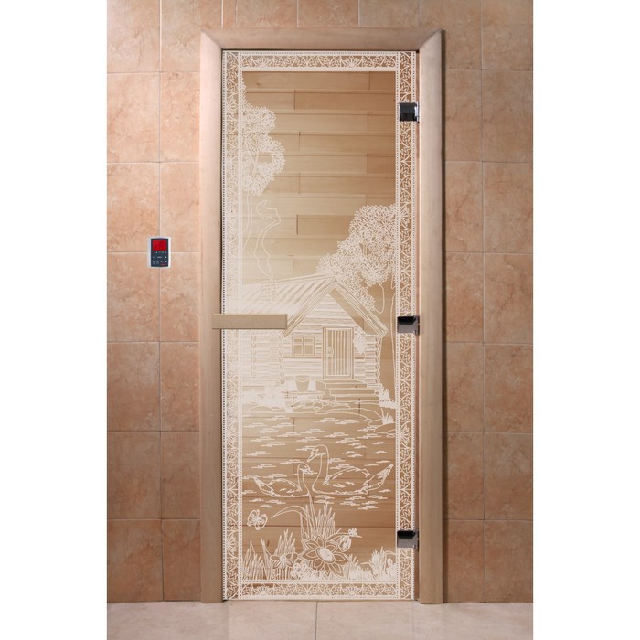 Дверь «Банька в лесу», размер коробки 190 × 70 см, правая, цвет прозрачный