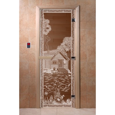 Дверь для бани стеклянная «Банька в лесу», размер коробки 190 × 70 см, 8 мм, бронза