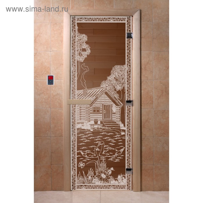 Дверь для бани стеклянная «Банька в лесу», размер коробки 190 × 70 см, 8 мм, бронза - Фото 1