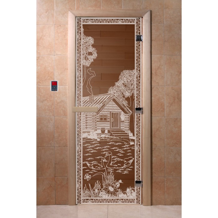 Дверь «Банька в лесу», размер коробки 200 × 80 см, правая, цвет бронза