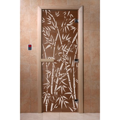 Дверь стеклянная «Бамбук и бабочки», размер коробки 200 × 80 см, 8 мм, бронза