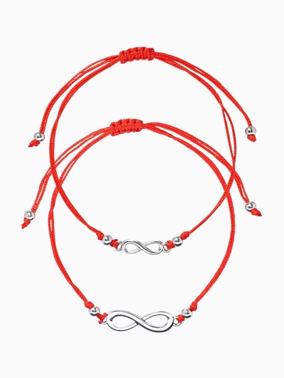 Браслет-оберег «Красная нить» In love мы с тобой связаны, набор 2 шт. цвет серебро, 5.5 см