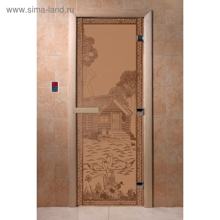 Дверь стеклянная «Банька в лесу», размер коробки 200 × 80 см, 8 мм, матовая бронза - Фото 1