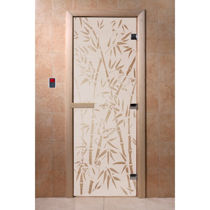 Дверь «Бамбук и бабочки», размер коробки 200 × 80 см, левая, цвет сатин