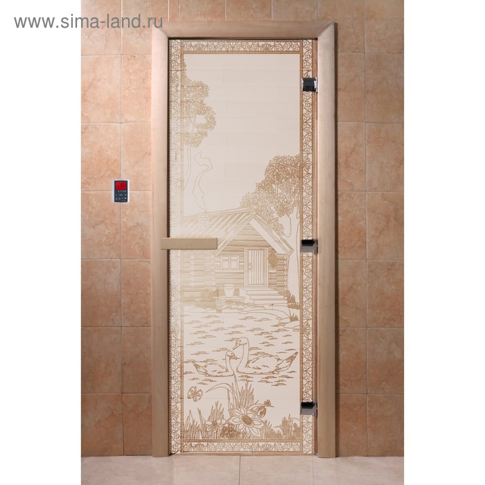 Дверь «Банька в лесу», размер коробки 190 × 70 см, правая, цвет сатин - Фото 1
