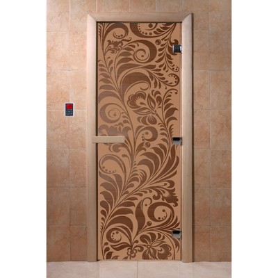Дверь для сауны «Хохлома», коробка 200 × 80 см, правая, цвет матовая бронза
