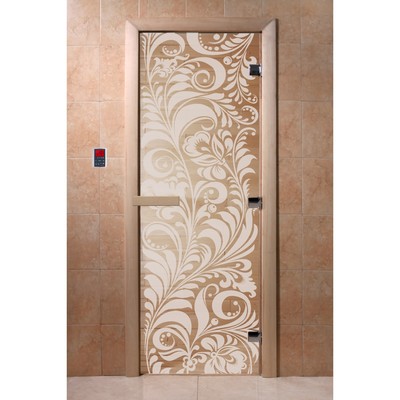 Дверь «Хохлома», размер коробки 200 × 80 см, левая, цвет прозрачный