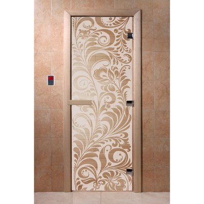 Дверь «Хохлома», размер коробки 190 × 70 см, правая, цвет сатин