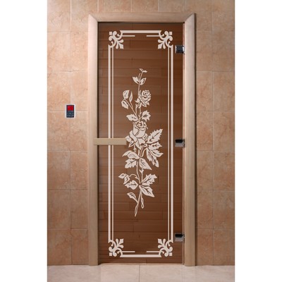 Дверь «Розы», размер коробки 200 × 80 см, правая, цвет бронза