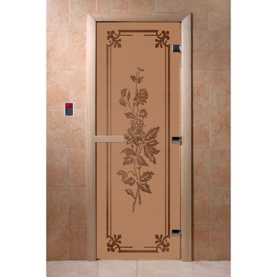 Дверь «Розы», размер коробки 190 × 70 см, левая, цвет матовая бронза