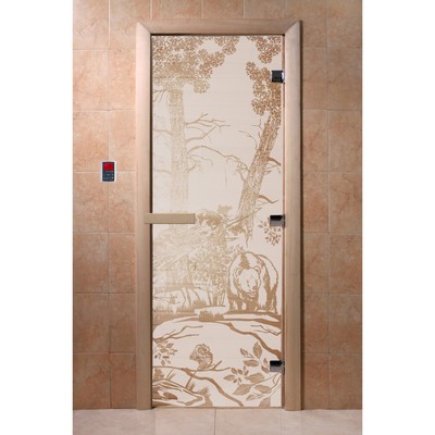 Дверь «Мишки», размер коробки 190 × 70 см, левая, цвет сатин