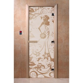 Дверь «Девушка в цветах», размер коробки 190 × 70 см, левая, цвет сатин