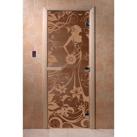 Дверь для бани стеклянная «Девушка в цветах»,размер коробки 190 × 70 см, 8 мм, бронза, левая