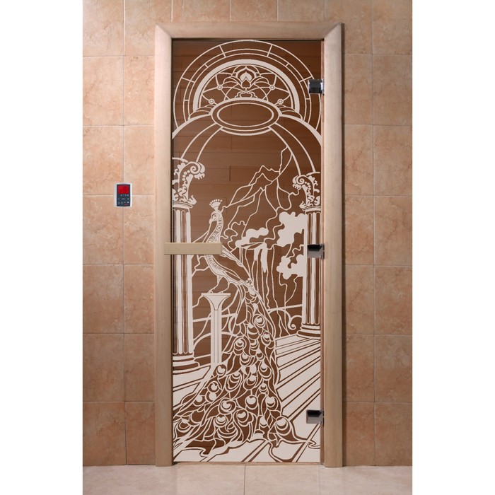 Дверь стеклянная «Жар-птица», размер коробки 190 × 70 см, 8 мм, бронза, левая