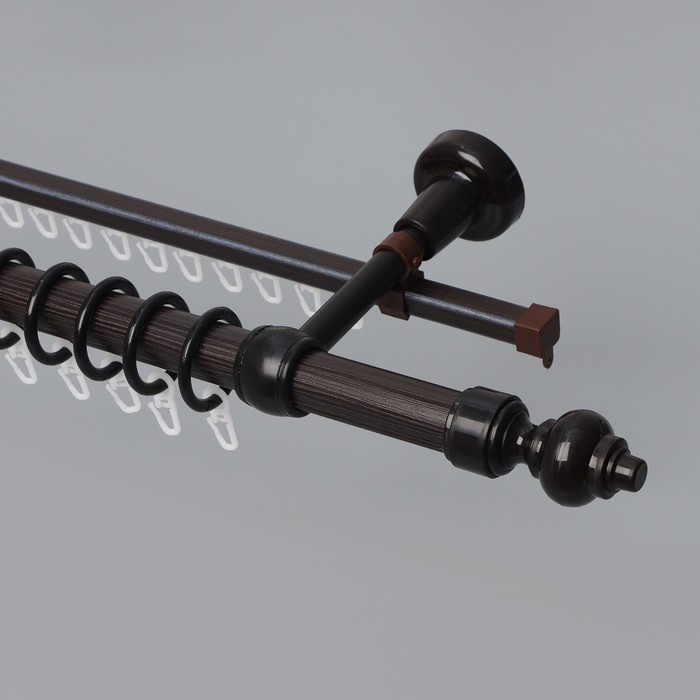 Карниз двухрядный, ширина 200 см, d=28 мм, пластиковые элементы, цвет венге - Фото 1