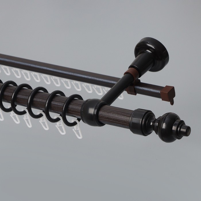 Карниз двухрядный, ширина 180 см, d=28 мм, пластиковые элементы, цвет венге - Фото 1