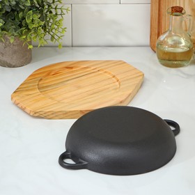 Сковорода чугунная «Жаровня», d=19 см, на деревянной подставке