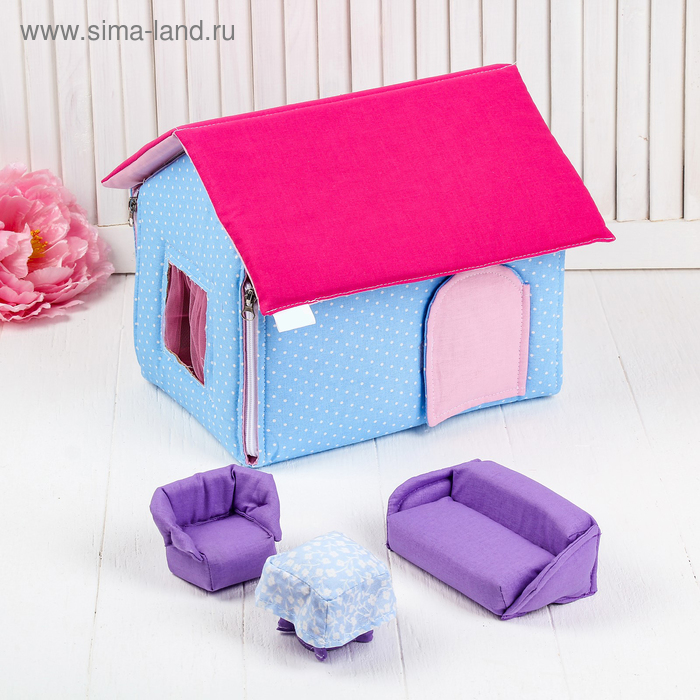 Домик кукольный из текстиля «Ми-ми-домик» розово-голубой - Фото 1