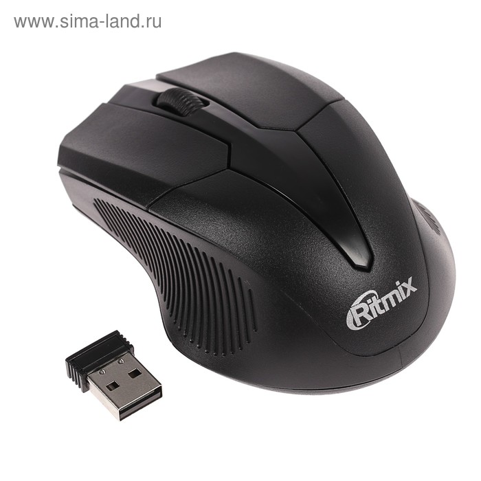 Мышь Ritmix RMW-560, беспроводная, оптическая, 1000 dpi, 2xAAA (не в комплекте), USB, чёрная - Фото 1