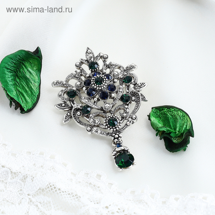 Брошь «Империя», цвет черно-зеленый в черненом серебре - Фото 1