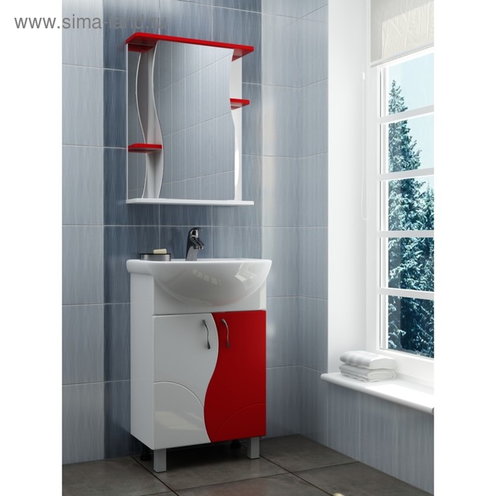Комплект мебели Алессандро 55 красный: шкаф-зеркало, тумба, раковина - Фото 1