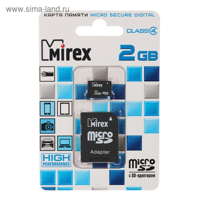 Карта памяти Mirex microSD, 2 Гб, класс 4, с адаптером SD - Фото 1