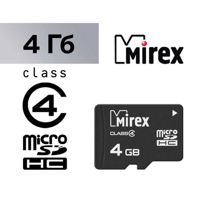 Карта памяти Mirex microSD, 4 Гб, SDHC, класс 4