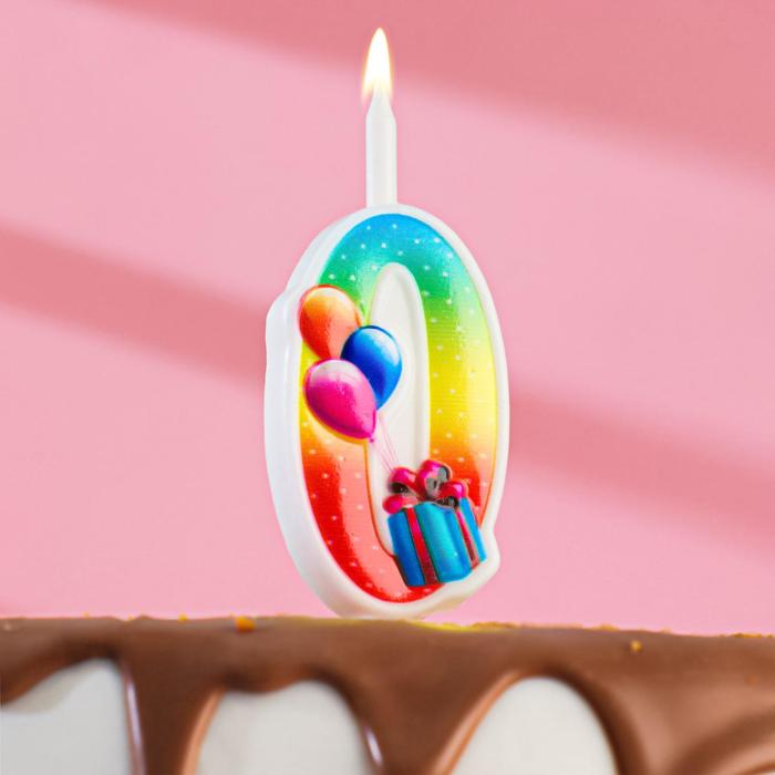 Свеча для торта цифра «Подарок», 9.9 см, цифра 0« - Фото 1