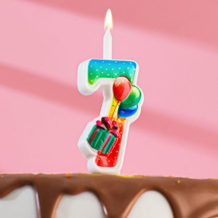 Свеча для торта цифра "Подарок", 9,9 см, цифра "7" - Фото 1