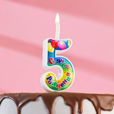 Свеча для торта цифра "День рождения", 10,2 см, цифра 5"