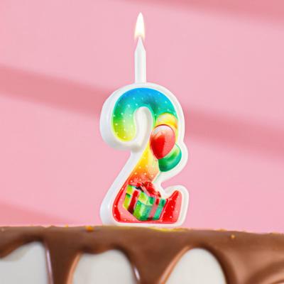 Свеча для торта цифра "Подарок", 9,9 см, цифра "2"