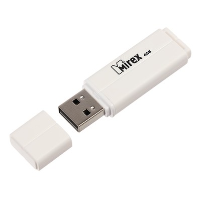 Флешка Mirex LINE WHITE, 4 ГБ, USB 2.0, чтение до 25 Мб/с, запись до 15 Мб/с, белая