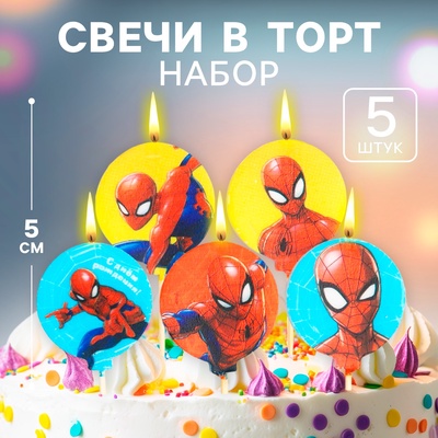 Свеча в торт, Человек-паук, набор 5 шт.