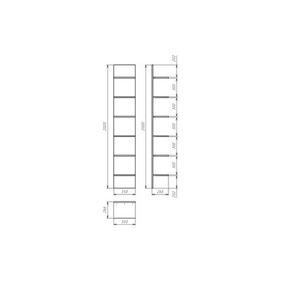 Стеллаж открытый для увлечений, 350×260×2000 мм, цвет ясень шимо светлый